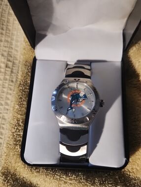 Miami Dolphins Stainless Steel Logo Watch - Silver & Orange